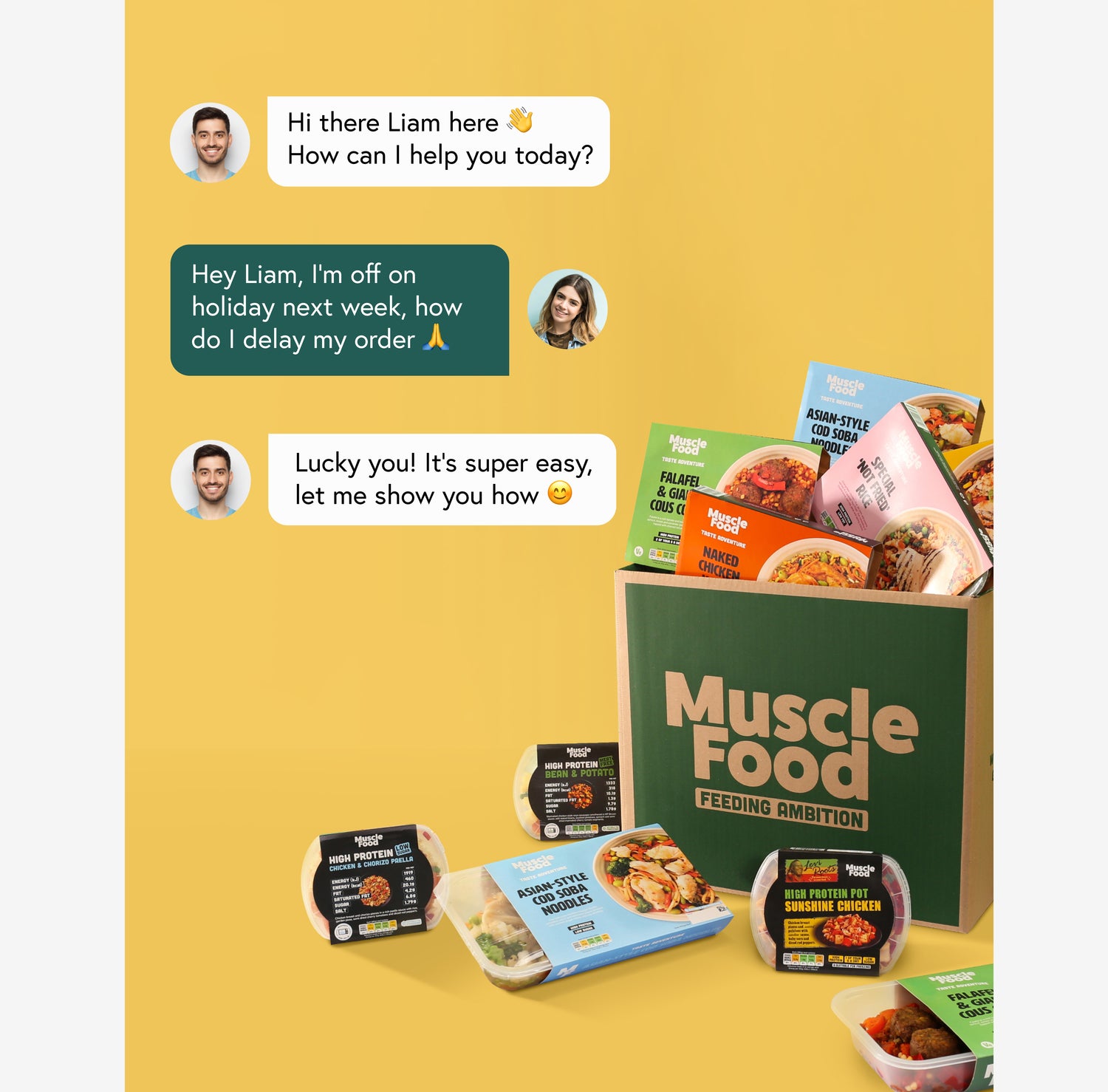 Live chat on prepped pots - helping customer with their ready meal subscription