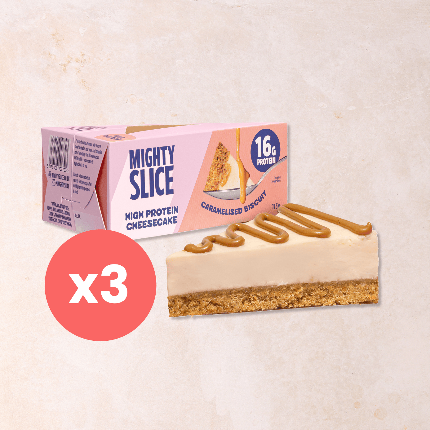 3x Mighty Slice High Protein Cheesecake - Caramelised Biscuit