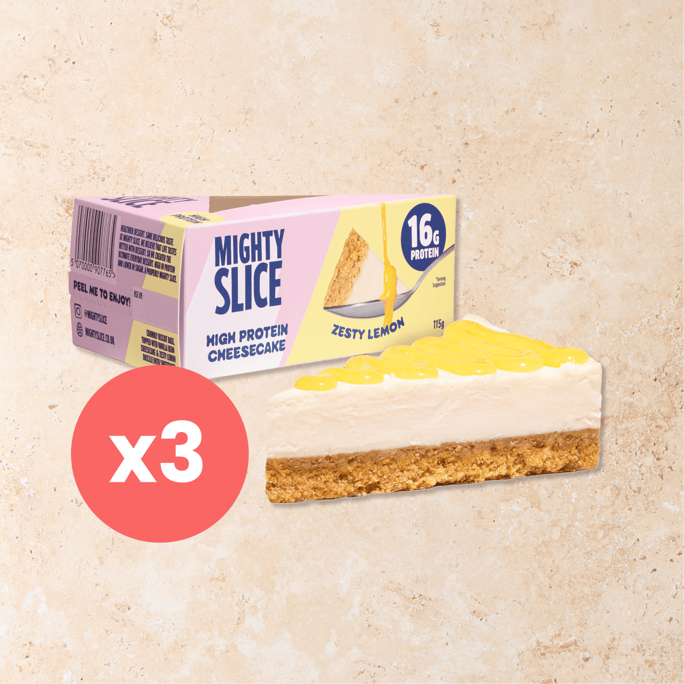 3x Mighty Slice High Protein Cheesecake - Zesty Lemon