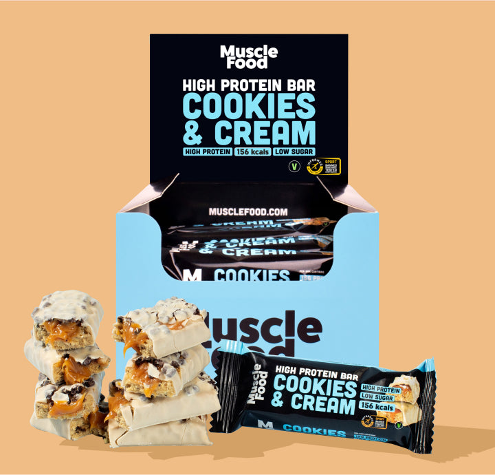 12 x 45g MuscleFood Cookies and Cream Protein Bars