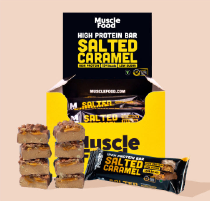 12 x 45g MuscleFood Salted Caramel Protein Bars | Prepped Pots ...