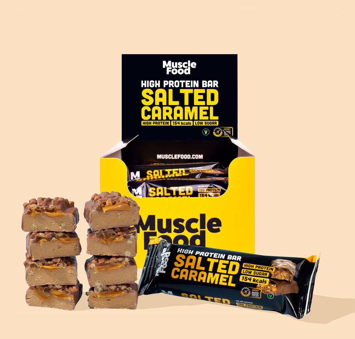 12 x 45g MuscleFood Salted Caramel Protein Bars | Prepped Pots ...